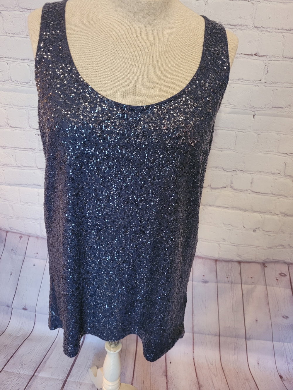 J. Crew Size Large Charcoal Gray Sequin Tank Top Sleeveless Chic Blouse Party